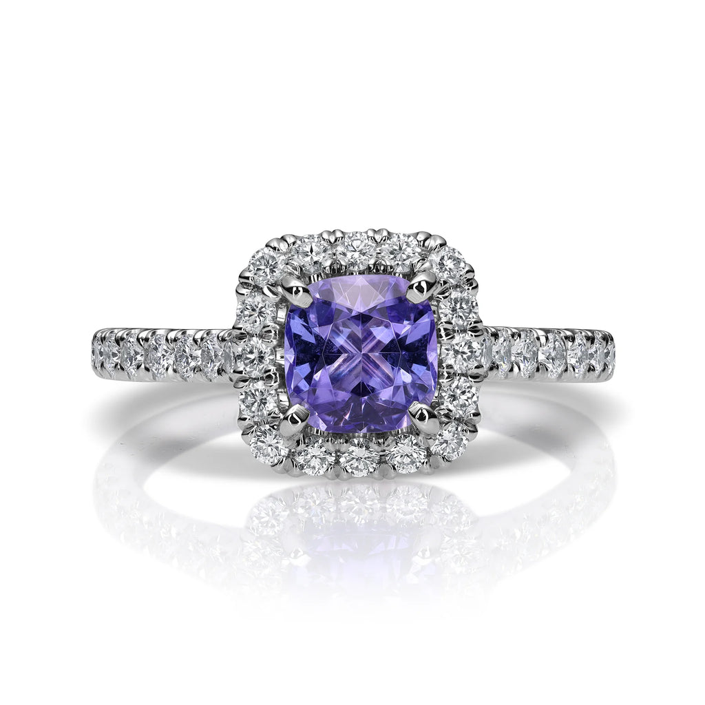 Tanzanite Diamond Halo Ring Lily Platinum Paul Bram