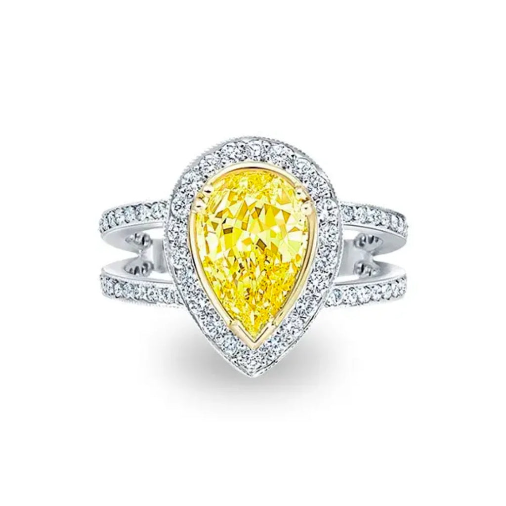 Yellow Pear Shape Halo Ring Aurelia 18ct White Gold Paul Bram