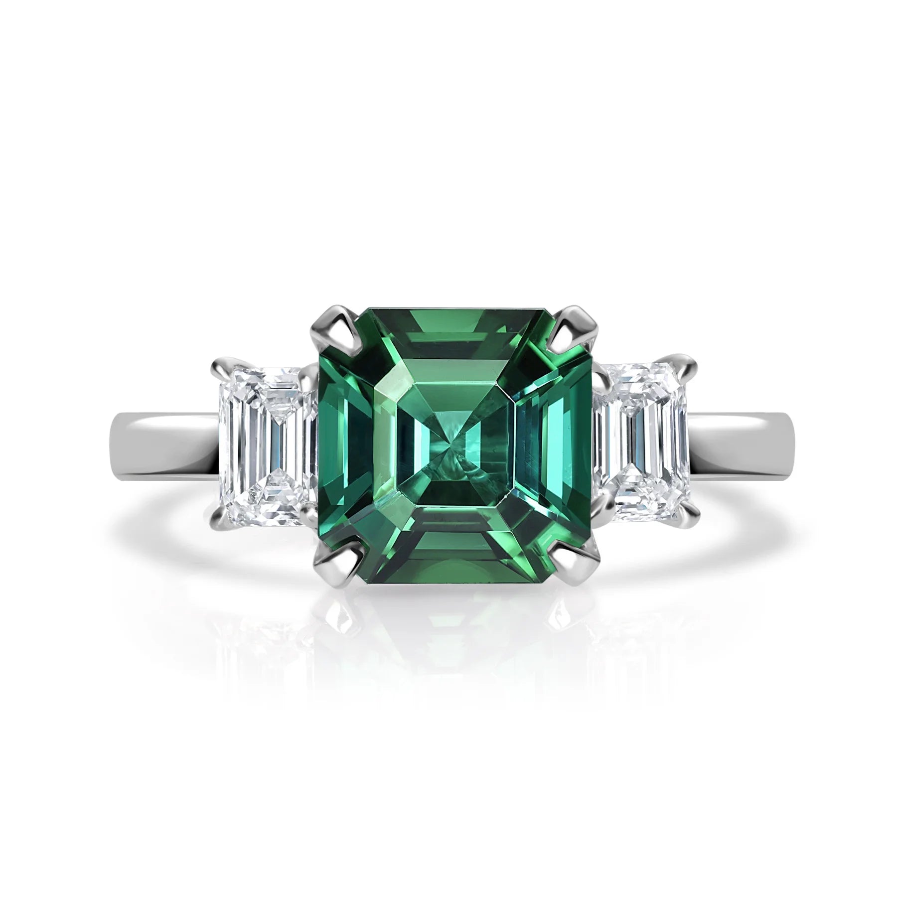 Green Tourmaline Diamond Trilogy Ring Jayda 18ct White Gold Paul Bram