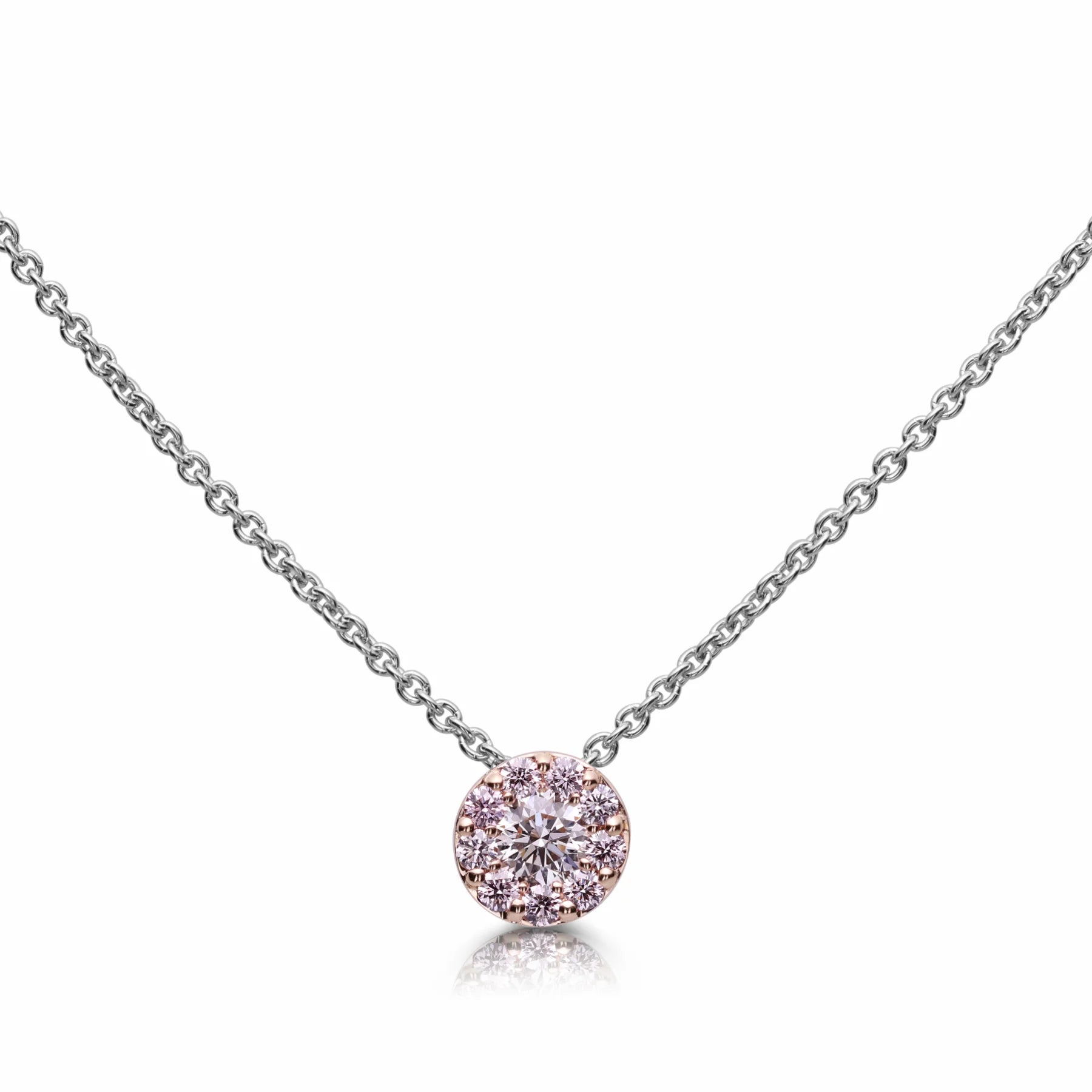 Pink Argyle White Diamond Halo Pendant Zinnia 18ct Rose Gold