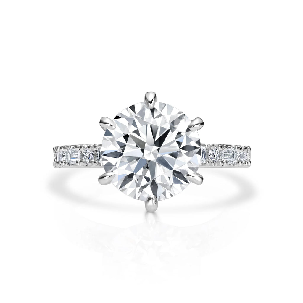 Round & Baguette Diamond Ring - Mae - 18ct White Gold – Paul Bram